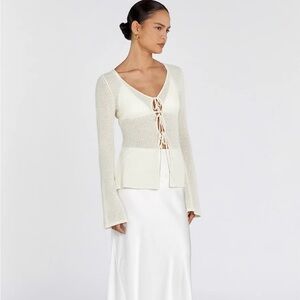 DISSH Cream Sweater with Tie Front